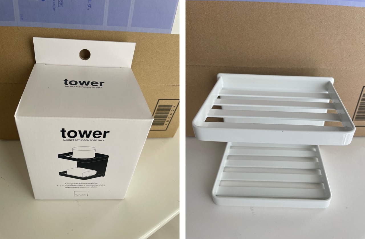 tower マグネットバスルームソープトレー2段の箱と本体