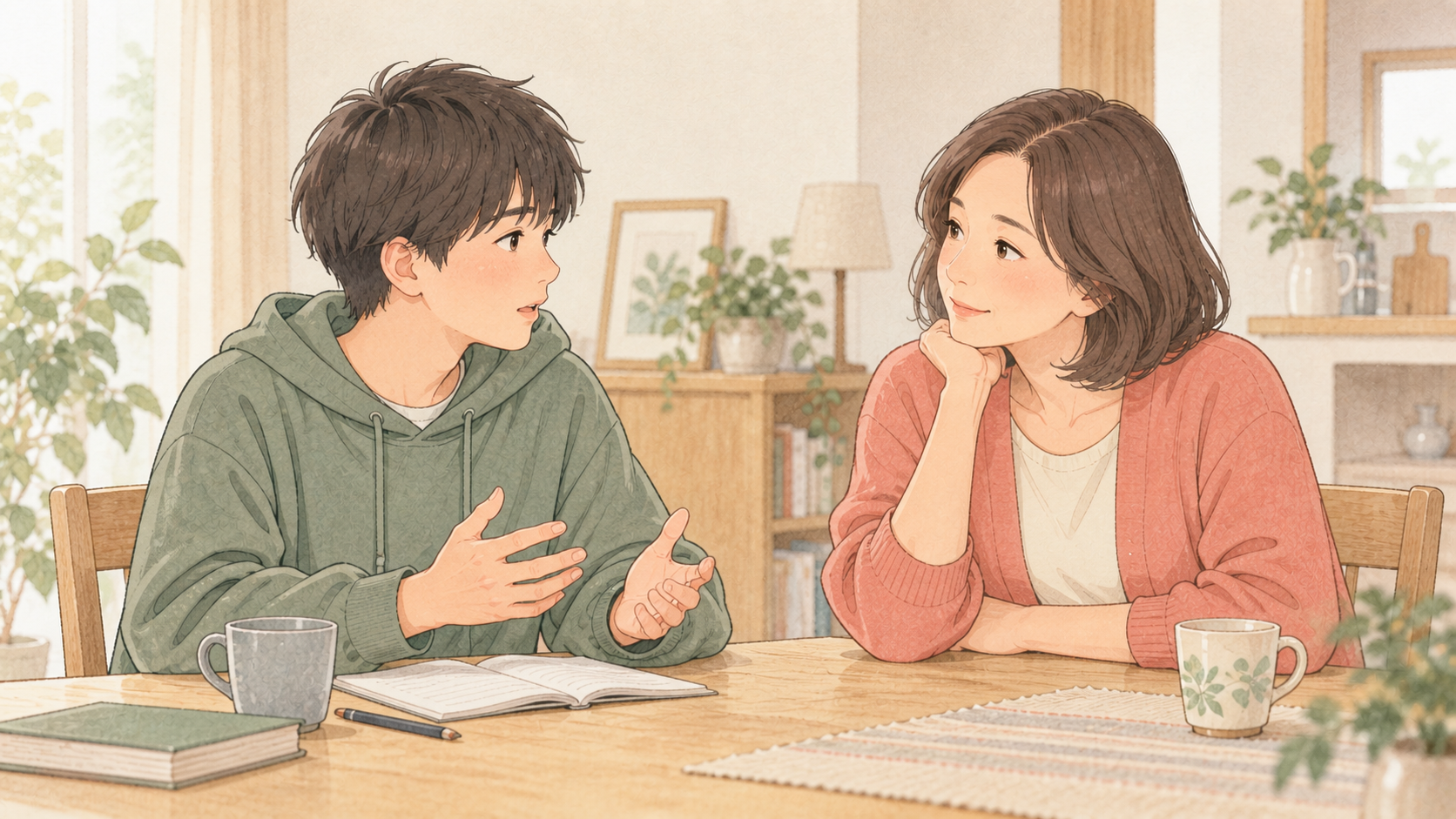 その子らしさを大切にして話を聞く母親のイラスト