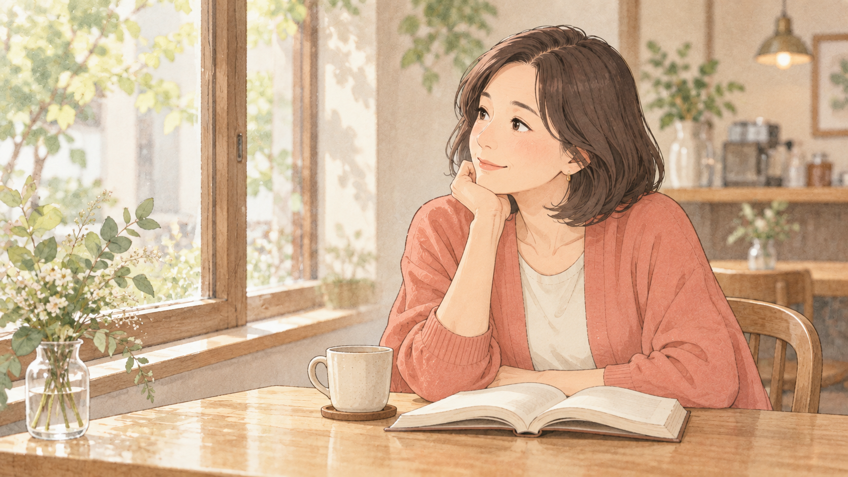 自分の時間を穏やかに楽しむ母親のイラスト