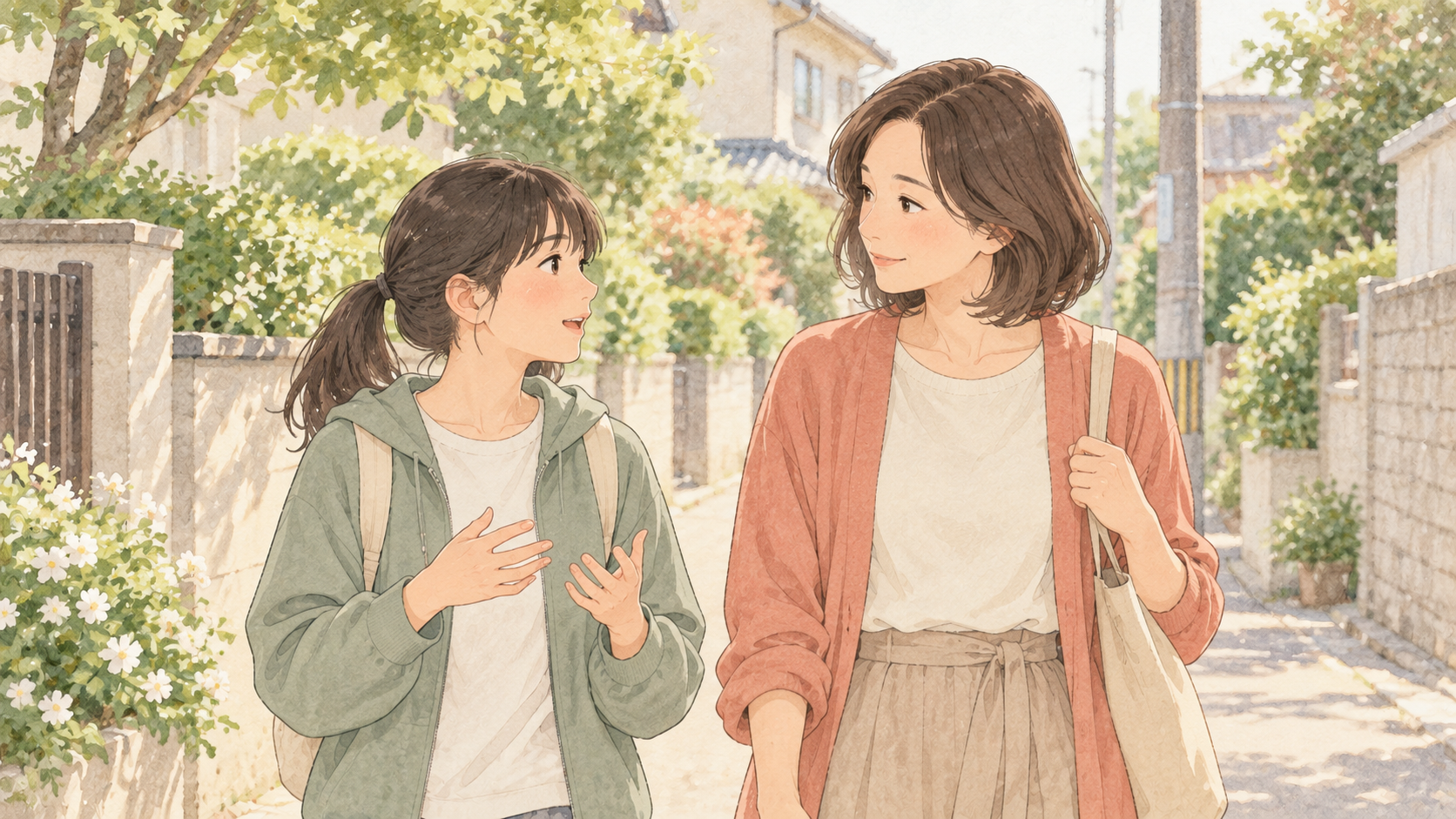 娘と二人だけの時間を楽しむ母親のイラスト