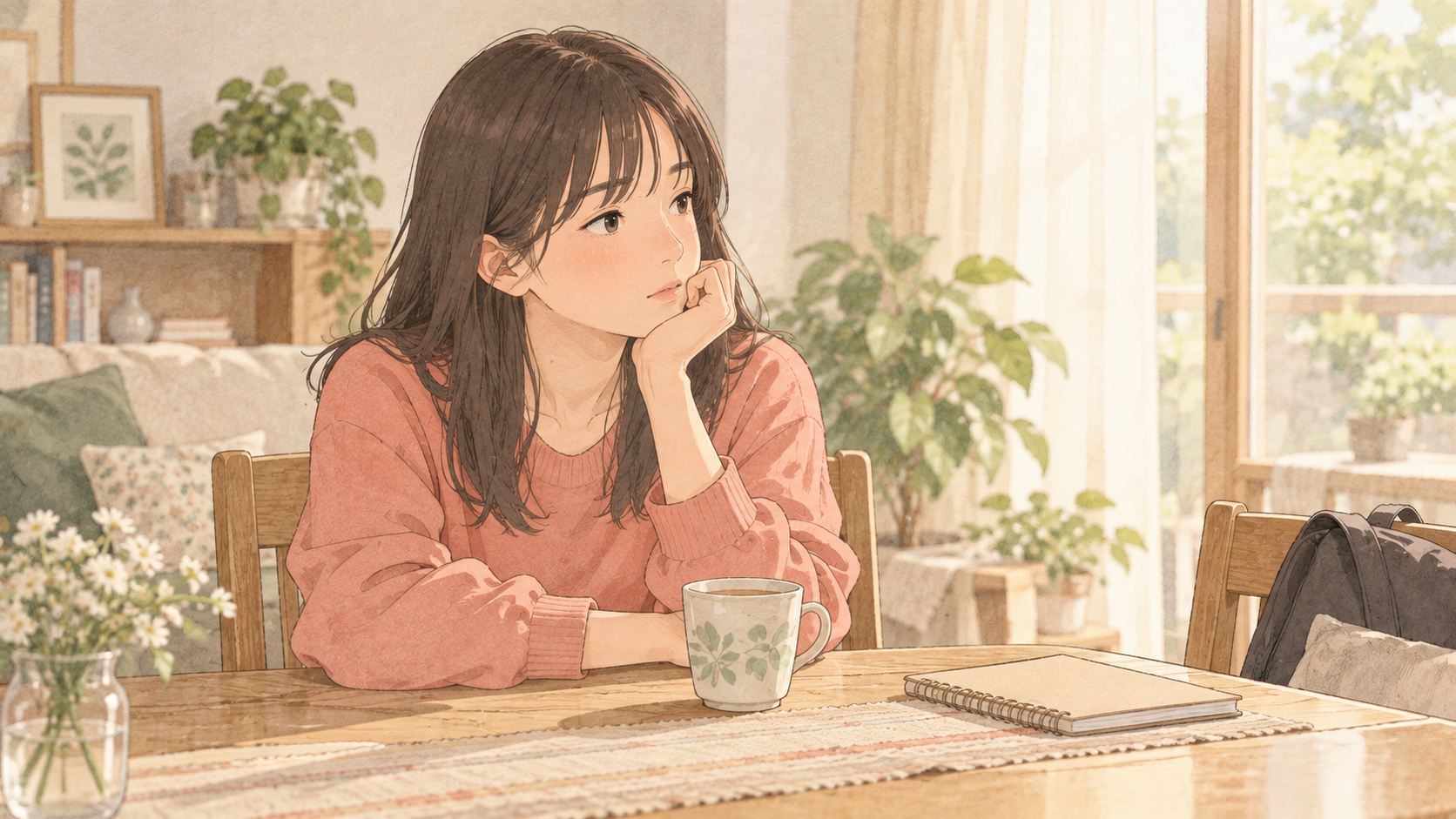 部活から少し距離を置いて気持ちを整理する娘のイラスト