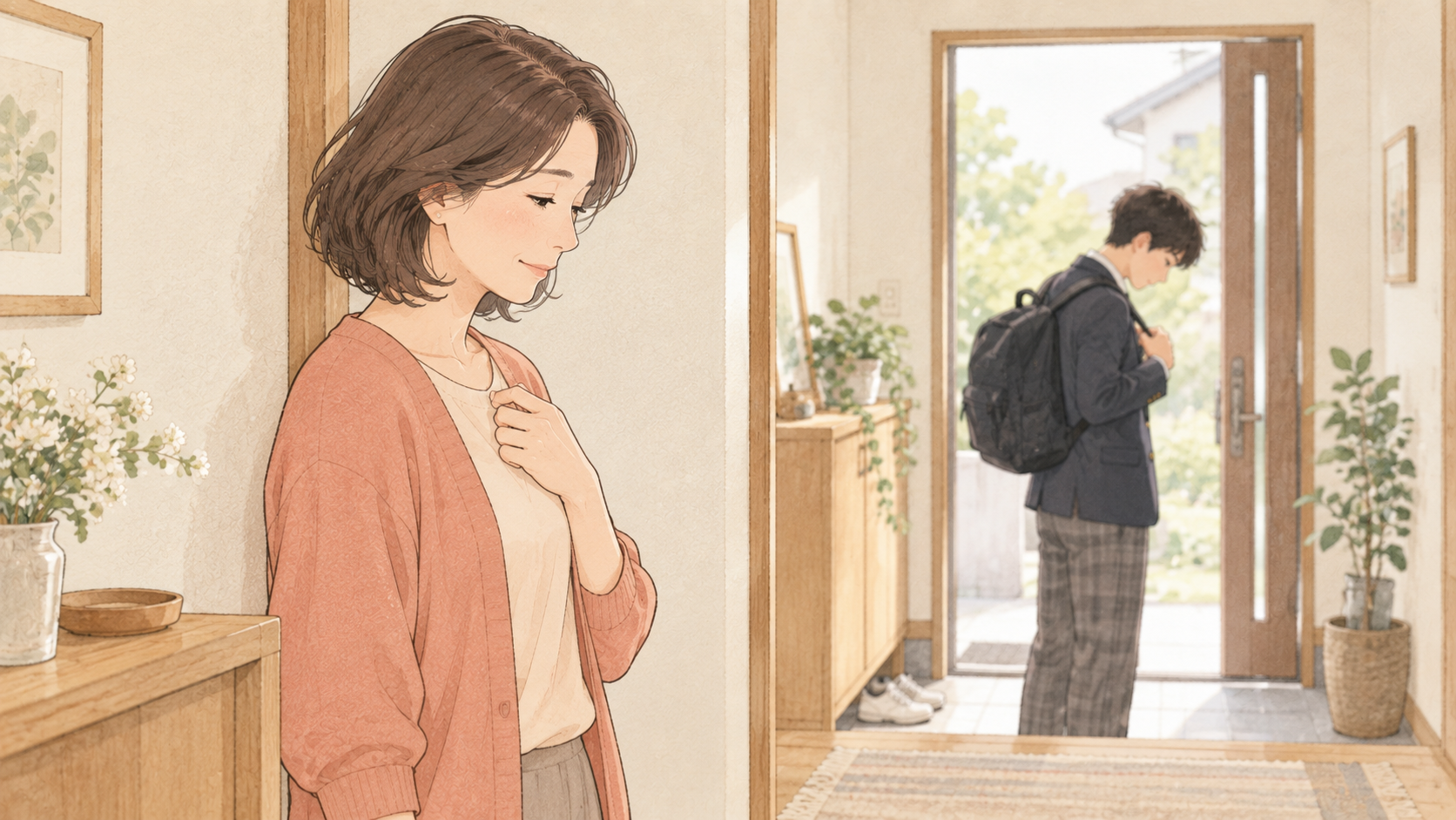小言の前にひと呼吸置く母親のイラスト