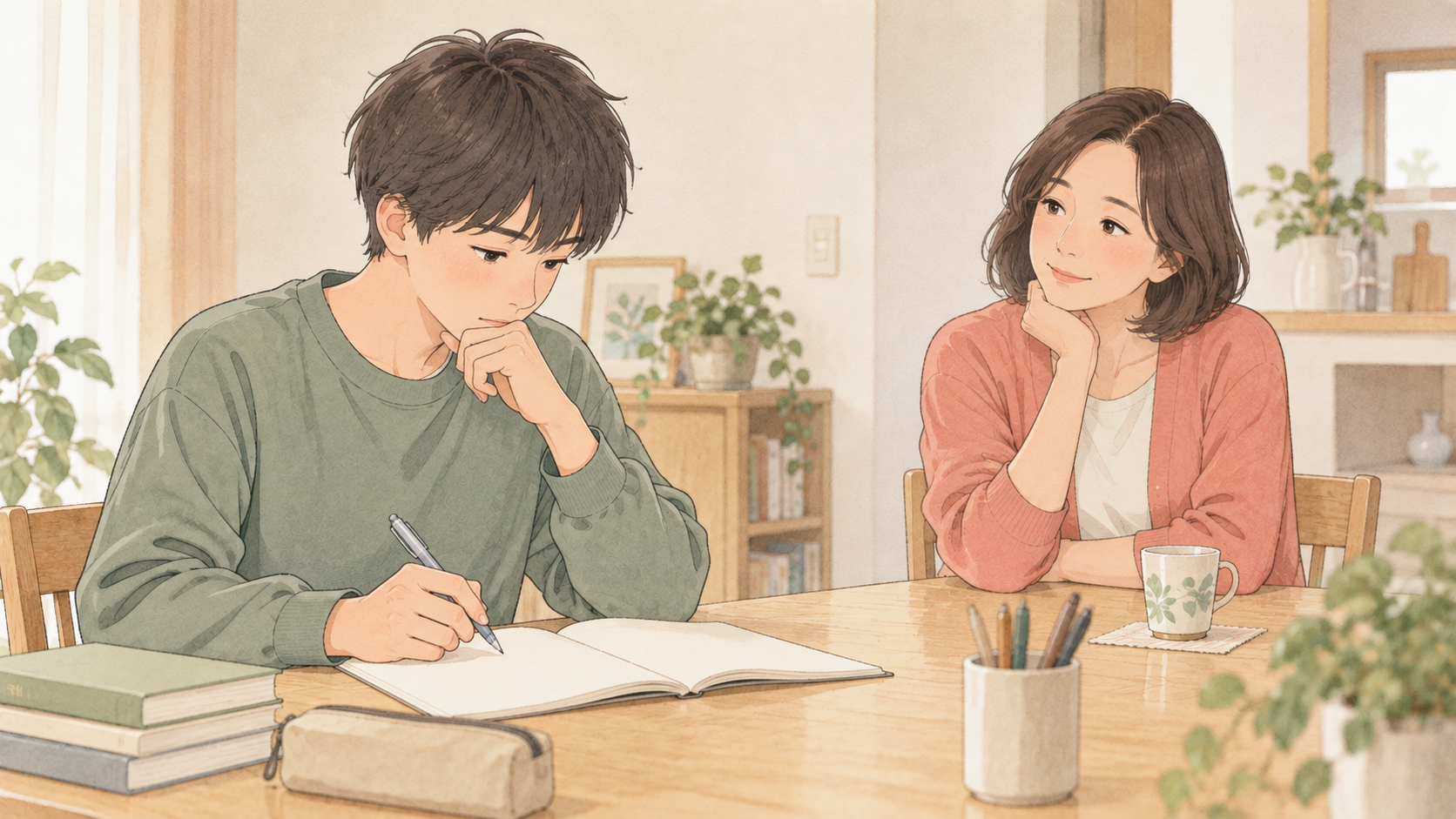 テスト後の勉強計画を自分で考える高校生のイラスト
